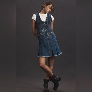 Pilcro Sparkle Denim Button Front Mini Dress